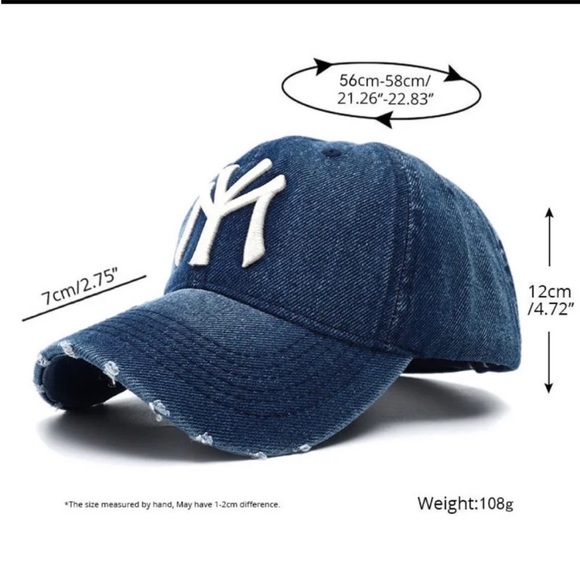 New York Yankees Dark Denim Vented Baseball Cap Hat OS NWT Adjustable - Picture 8 of 10